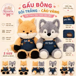 Thú Nhồi Bông Sói Trắng, Cáo Vàng Mặc Yếm Thêu Tên – Gấu Bông Cao Cấp Decor Phòng Quà Tặng Dễ Thương