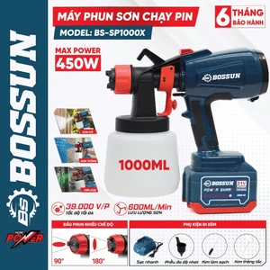 Máy phun sơn dùng pin BS BOSSUN BS-SP1000X, Công suất 450w Lưu lượng 600ml/p - Dung tích 1000ml