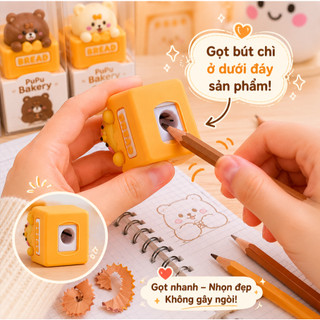 Đồ Chuốt Bút Chì PuPu Bakery Dễ Thương , Gọt Bút Chì Mini Hình Gấu Bánh Mì  , Đồ Chuốt Bút Chì Nhỏ Gọn