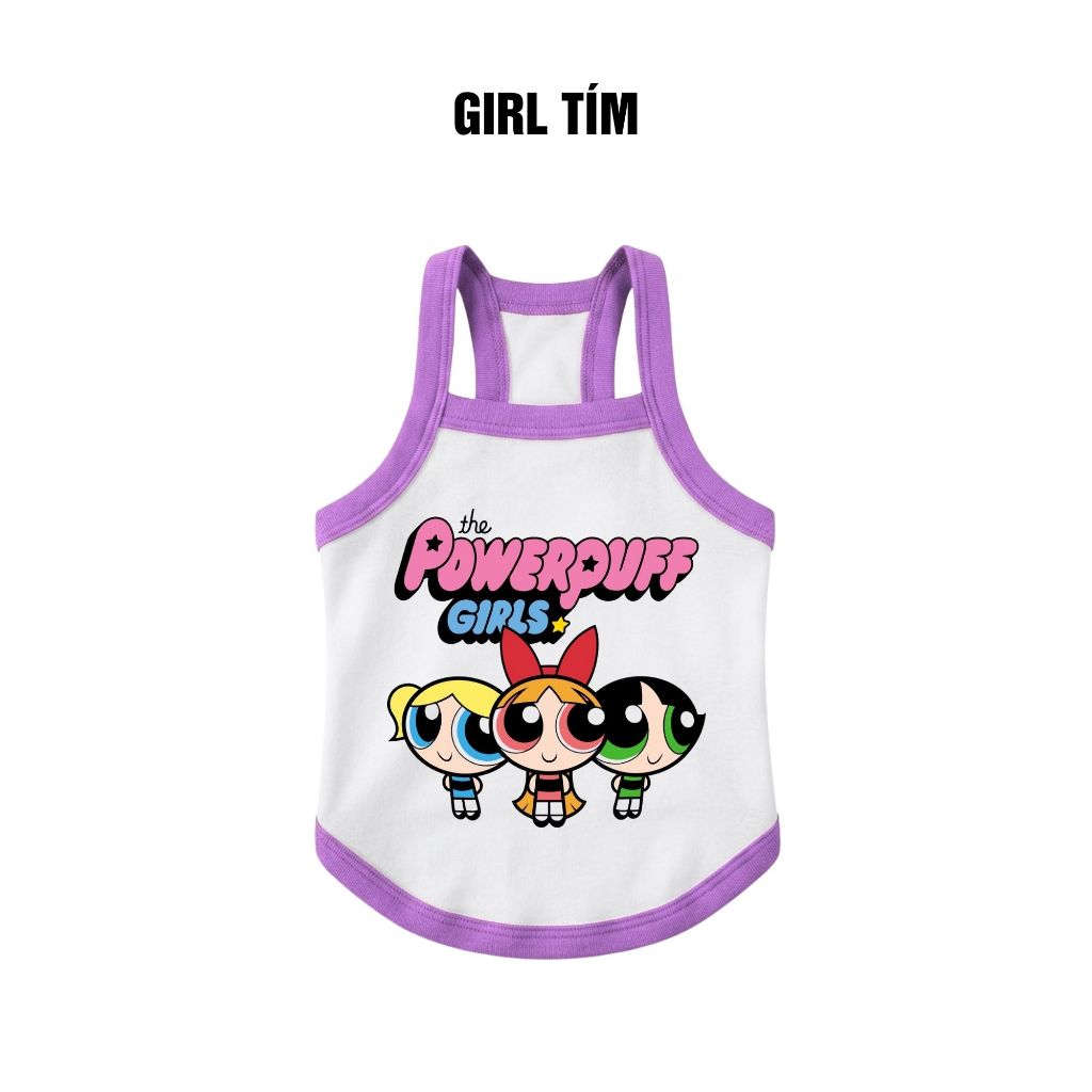 Áo 2 Dây Cho Chó Mèo Từ 2-9kg Mùa Hè In Hình Hoạt Hình Powerpuff Girls Chất Liệu Thoáng Mát Cao Cấp