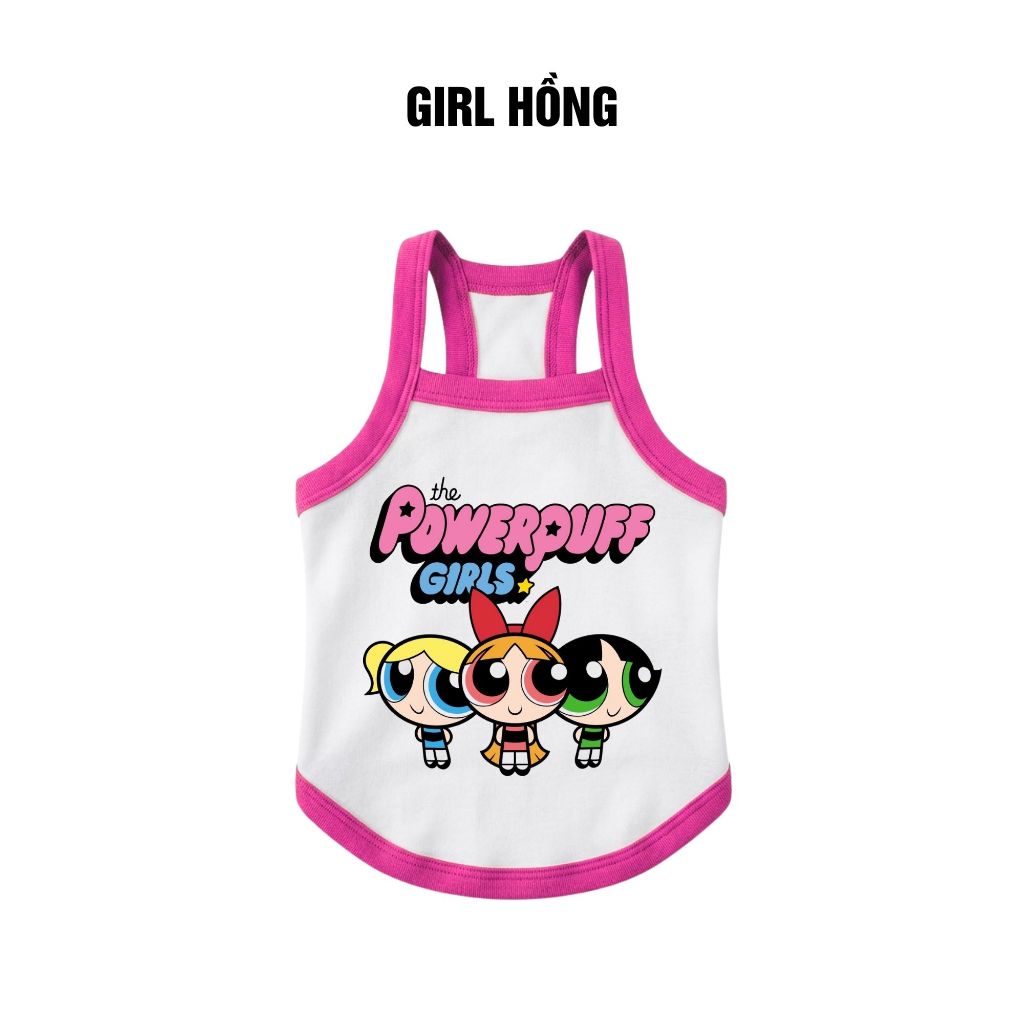 Áo 2 Dây Cho Chó Mèo Từ 2-9kg Mùa Hè In Hình Hoạt Hình Powerpuff Girls Chất Liệu Thoáng Mát Cao Cấp