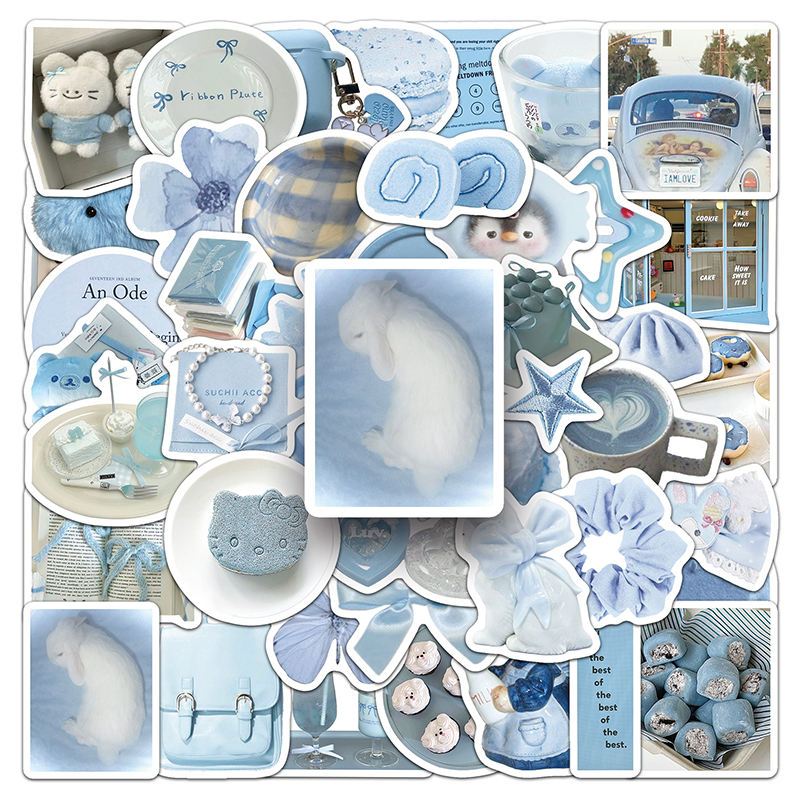 Bộ 20/50 Sticker Xanh Dương Nhẹ Nhàng Hoạt Hình Cute Chống Nước Cao Cấp ...