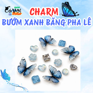[ĐỘC QUYỀN] Set Charm Bướm Xanh Băng Pha Lê Trái Tim Ngọc Tuyết Hoa Hồng Ánh Ngọc Kawaii Thanh Lịch Gắn Dép 🦋💙