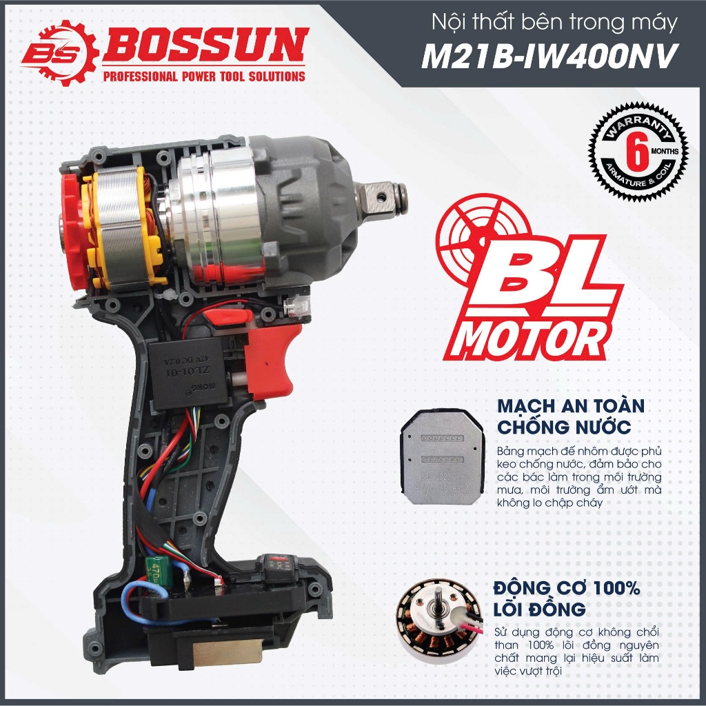 Bộ máy siết bulong đa năng BS BOSSUN M21B-IW400NV, Lực siết 400Nm, 3 Tốc độ - Kèm 2pin 15cell