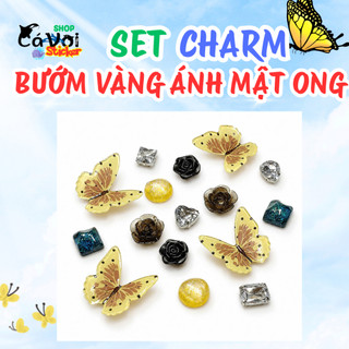 [ĐỘC QUYỀN] Set Charm Bướm Vàng Ánh Mật Ong Hoa Hồng Đen Đá Pha Lê Galaxy Sang Trọng Kawaii Gắn Dép ✨🦋💛🌹