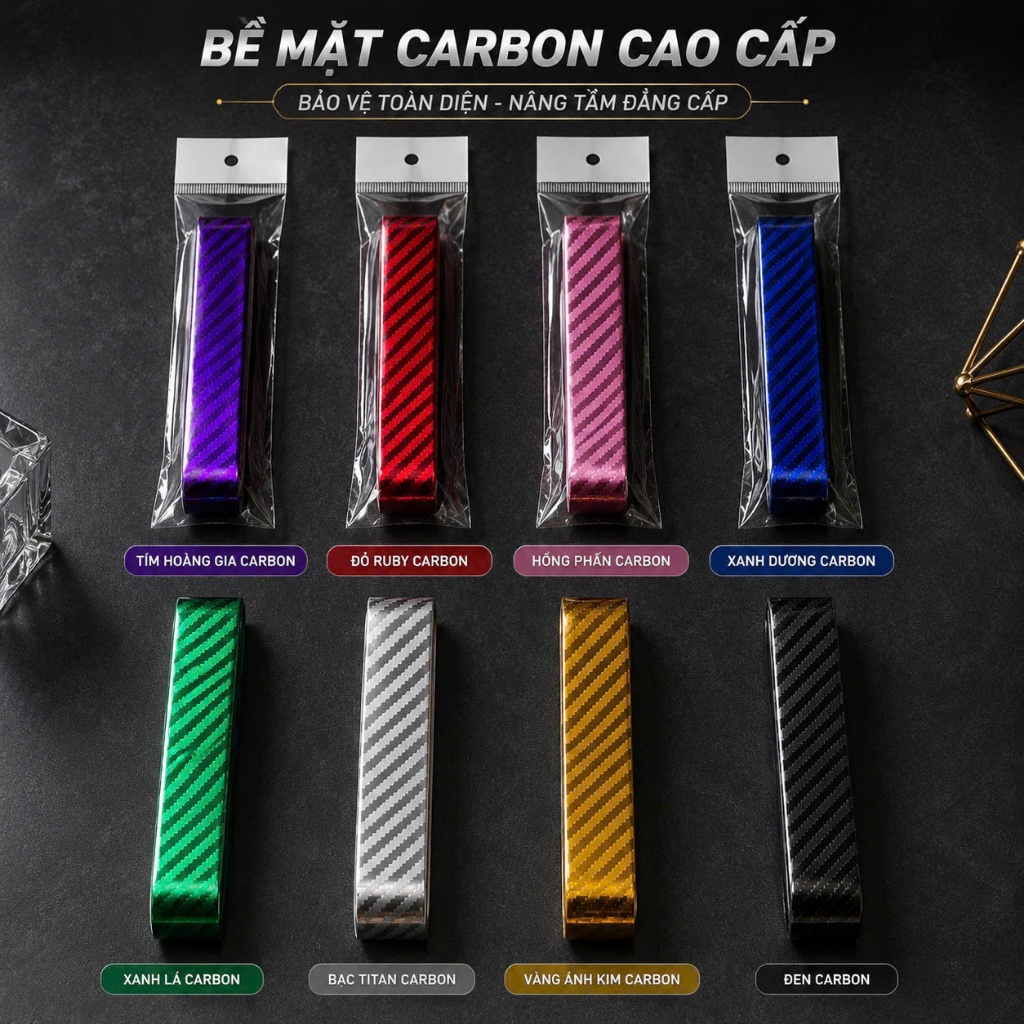 Dán viền vợt pickleball METALLIC CARBON Tràn Viền Cao Cấp 16mm 14mm 8màu ánh kim dày dặn bảo vệ 2in1