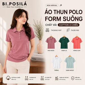 ÁO THUN POLO NỮ CỔ TRỤ BASIC BI.POSILÁ TAY NGẮN, VẢI COTTON CO GIÃN 4 CHIỀU MÁT MẺ 40 - 68KG