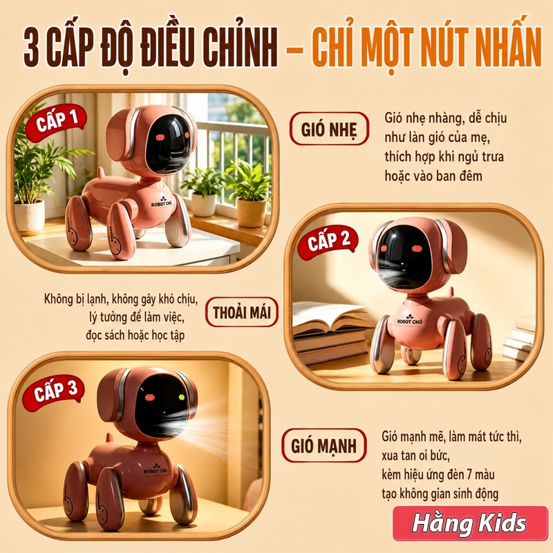 Quạt Để Bàn Không Cánh Hình Cún hoạt hình, USB, có thể sạc lại, có đèn ngủ, Quạt Mini sáng tạo