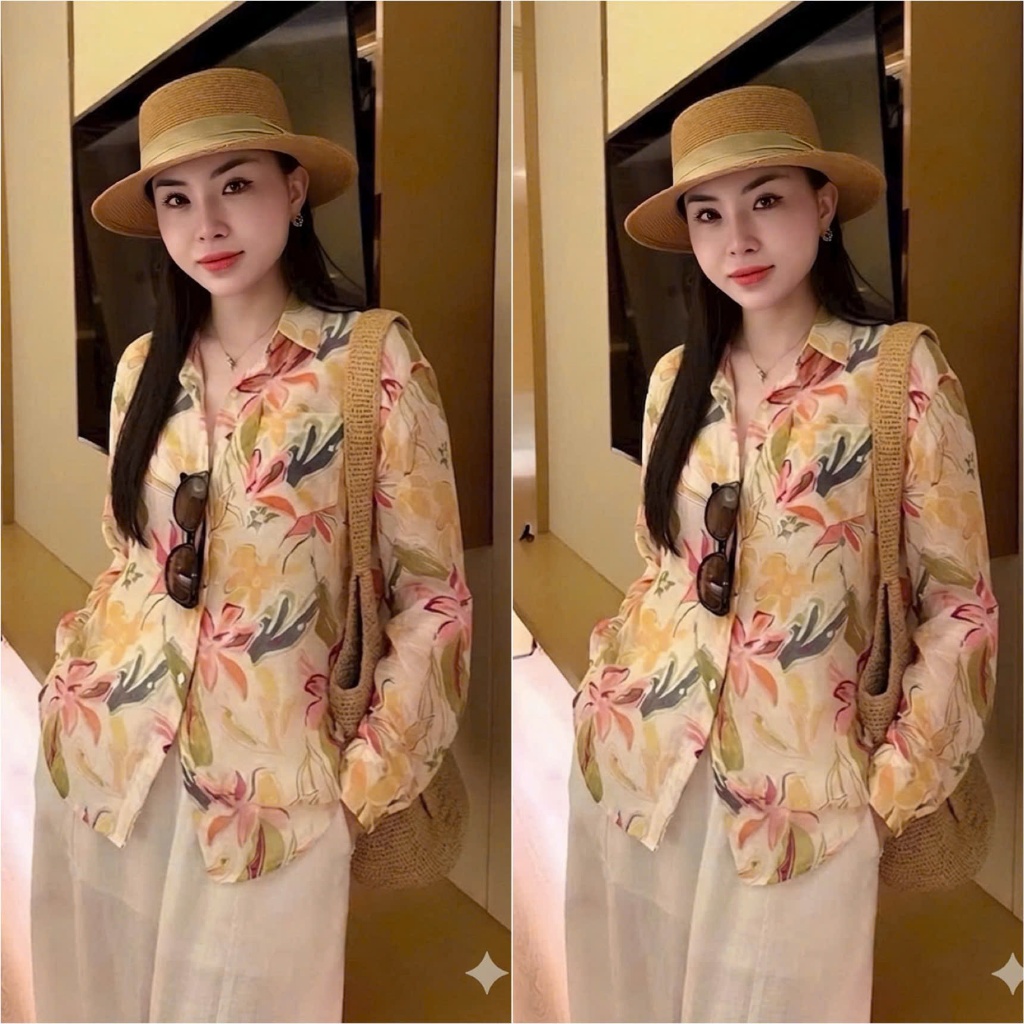 HT36. Áo Voan Tơ Hoa Tay Dài Size 40-70kg Chất Liệu Mềm Nhẹ Mát Hạn Chế Nhăn Phong Cách Thoải Mái
