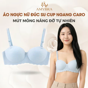 Áo Ngực Nữ AMYBRA Đúc Su Cúp Ngang Gom Quả, Áo Lót Họa Tiết Kẻ Caro Trẻ Trung A923