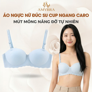 Áo Ngực Nữ AMYBRA Đúc Su Cúp Ngang Gom Quả, Áo Lót Họa Tiết Kẻ Caro Trẻ Trung A923