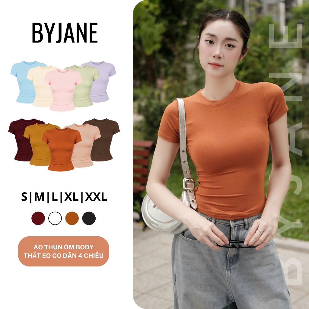 Áo Thun Nữ Thắt Eo Ôm Body BYJANE chất cotton trơn co dãn 4 chiều Women (Từ 39kg-65kg) BYJANE - 315
