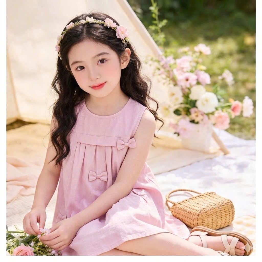 VÁY ĐẦM THỜI TRANG CHO BÉ GÁI CHẤT THÔ HÀN PHỐI NƠ XINH XẮN CHO BÉ GÁI TỪ 9-30KG