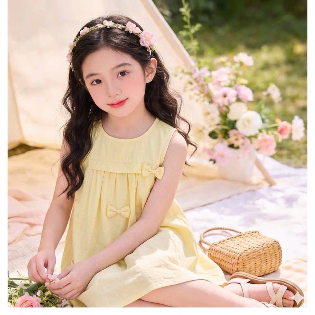 VÁY ĐẦM THỜI TRANG CHO BÉ GÁI CHẤT THÔ HÀN PHỐI NƠ XINH XẮN CHO BÉ GÁI TỪ 9-30KG