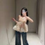 Áo 2 dây lưới nơ đính cườm bí phồng