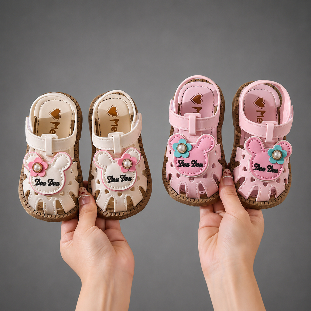 Dép Sandal Bé Gái Kidudids Hình Gấu Hoa Dễ Thương Chống Trượt Tập Đi Cho Bé Gái Size 15-19 Mã 066