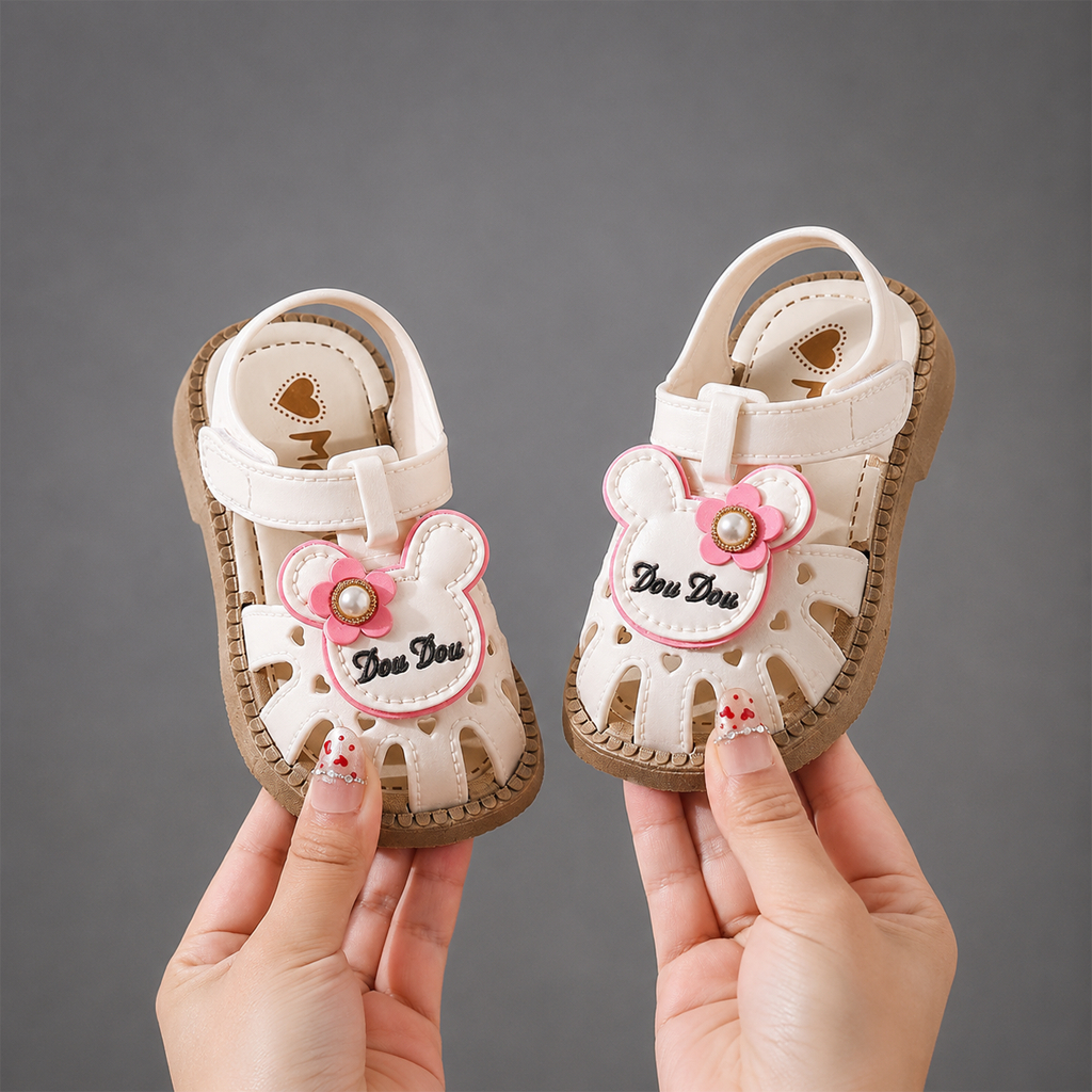 Dép Sandal Bé Gái Kidudids Hình Gấu Hoa Dễ Thương Chống Trượt Tập Đi Cho Bé Gái Size 15-19 Mã 066