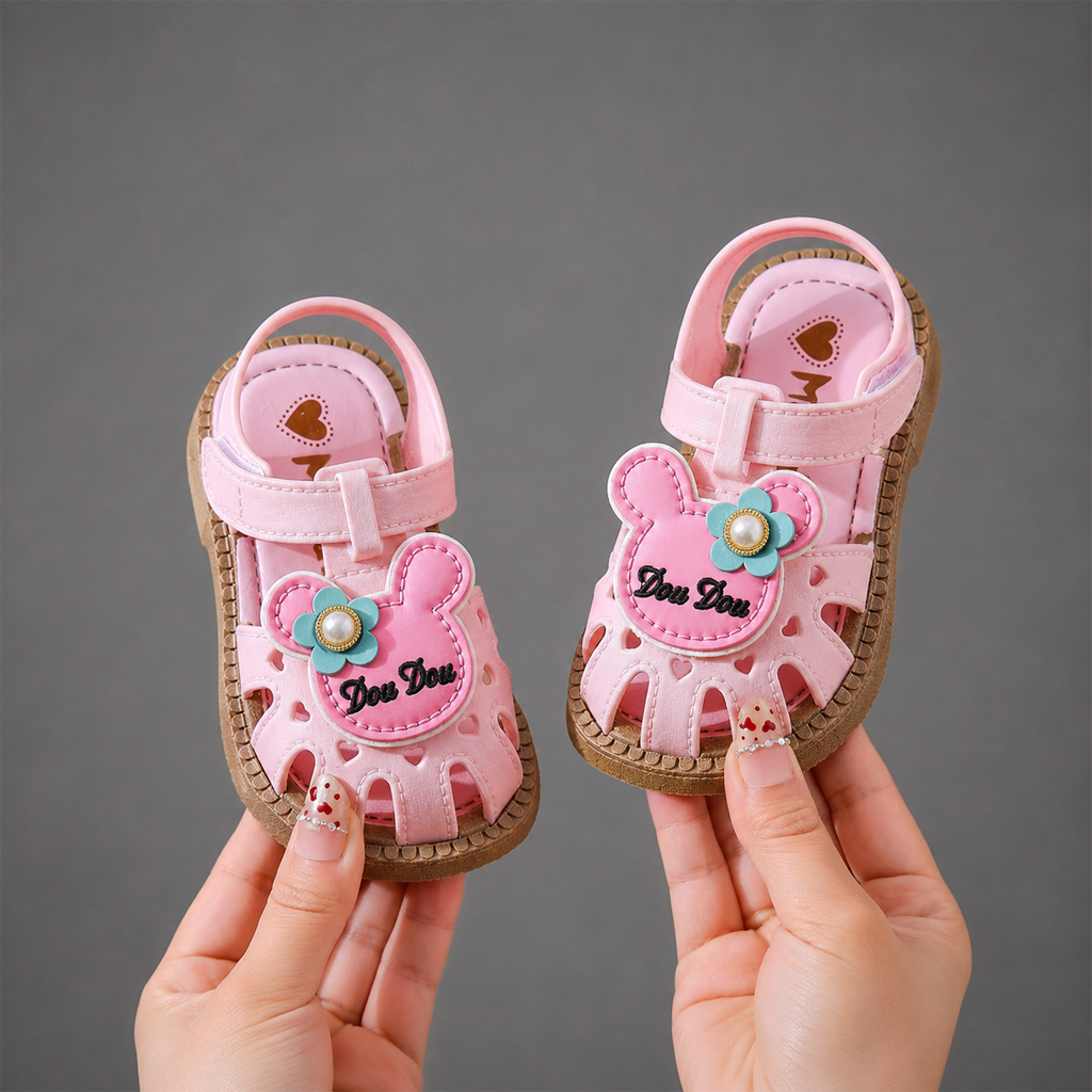 Dép Sandal Bé Gái Kidudids Hình Gấu Hoa Dễ Thương Chống Trượt Tập Đi Cho Bé Gái Size 15-19 Mã 066