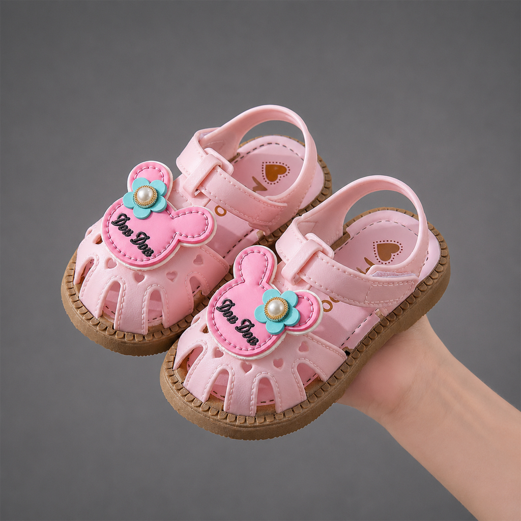 Dép Sandal Bé Gái Kidudids Hình Gấu Hoa Dễ Thương Chống Trượt Tập Đi Cho Bé Gái Size 15-19 Mã 066