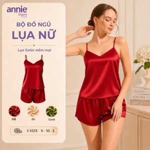 Bộ Đồ Ngủ Nữ Lụa Satin Cổ Tim annie AL 6046 Hai Dây Mặc Nhà Cao Cấp, Mềm Mại Bóng Mịn, Thoáng Mát Sang Trọng