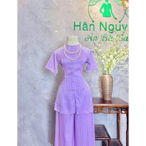 B.A200 - ( Form Dáng Dài ) Bộ Bà Ba GấM HoẠ TiếT Dệt Nổi Tay NgẮn Dây Kéo Nút NgỌc Trai