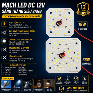 Chip Led, Mạch led đa năng chạy bình ắc quy, nguồn điện 12V 18W 36W - Mạch vuông ánh sáng trắng