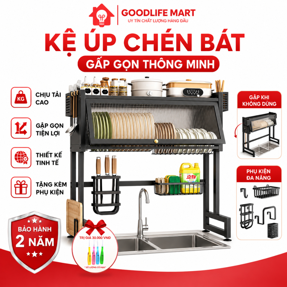 Kệ để chén đĩa thép 304 tủ bếp Kệ để bát đĩa Kệ để dao kéo Kệ thoát nước, đa năng tiện lợi