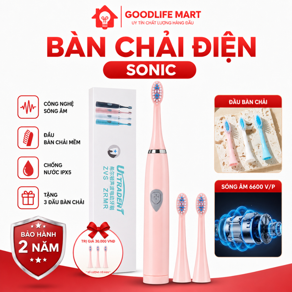 Bàn chải điện đa năng cho bé, bàn chải đánh răng tặng kèm 3 đầu chải tiện lợi