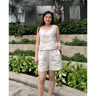 [JUNE LINEN] A30- Áo croptop cổ vuông sát nách Linen tưng premium.