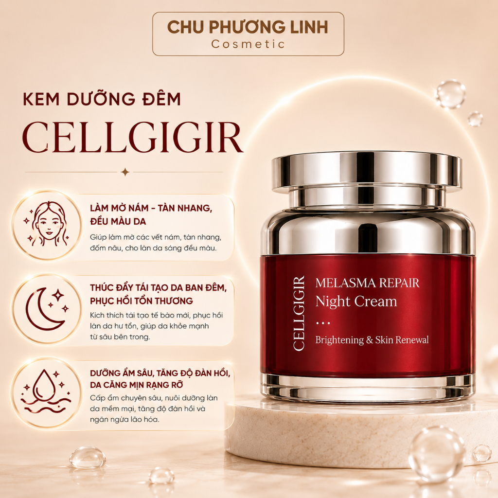 Kem dưỡng ban đêm CELLGIGIR 50gam - Kem Nâng Tone, Dưỡng Trắng, Cấp Ẩm, Mịn Da MP1558