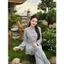 Bộ đi chùa cổ tròn lụa nhuyễn dài tay Pháp phục đi lễ túi hai bên vải mềm mịn mặc tu tập