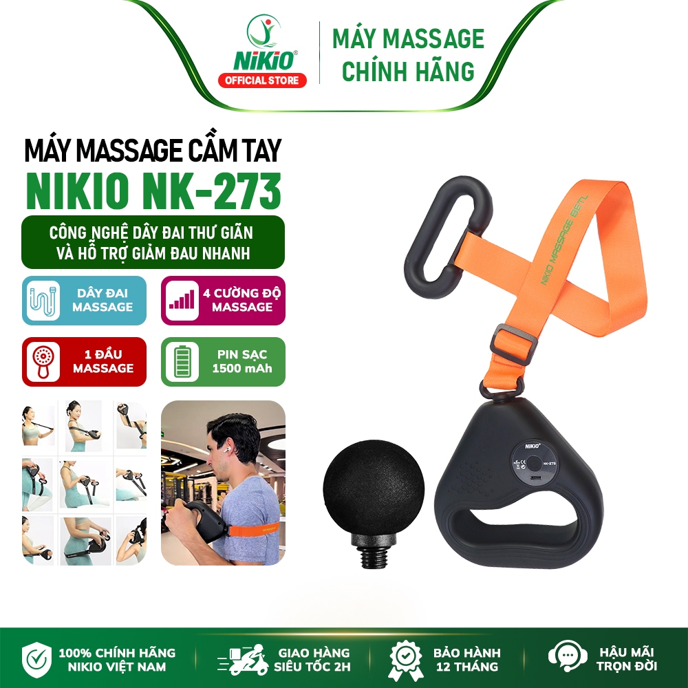 (New 2025) Súng Massage Giãn Cơ Toàn Thân Nikio NK-273 - Kèm Dây Đai Hỗ Trợ Mát Xa, Giảm Đau Cơ