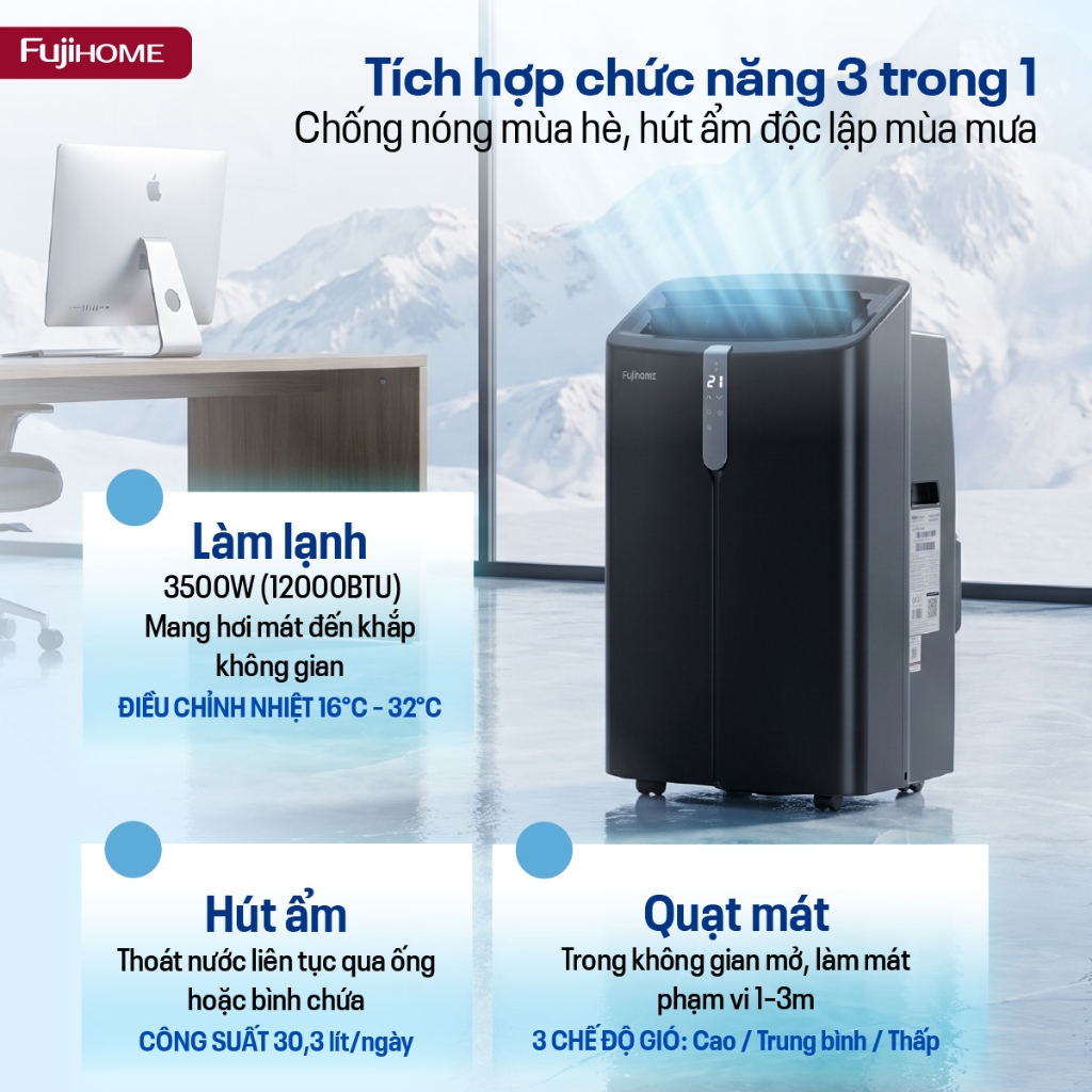 Điều hòa di động Inverter 12.000 BTU PAC12PRO FUJIHOME, máy lạnh cây đứng làm lạnh nhanh