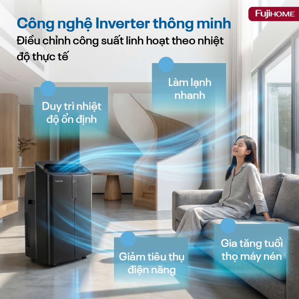 Điều hòa di động Inverter 12.000 BTU PAC12PRO FUJIHOME, máy lạnh cây đứng làm lạnh nhanh