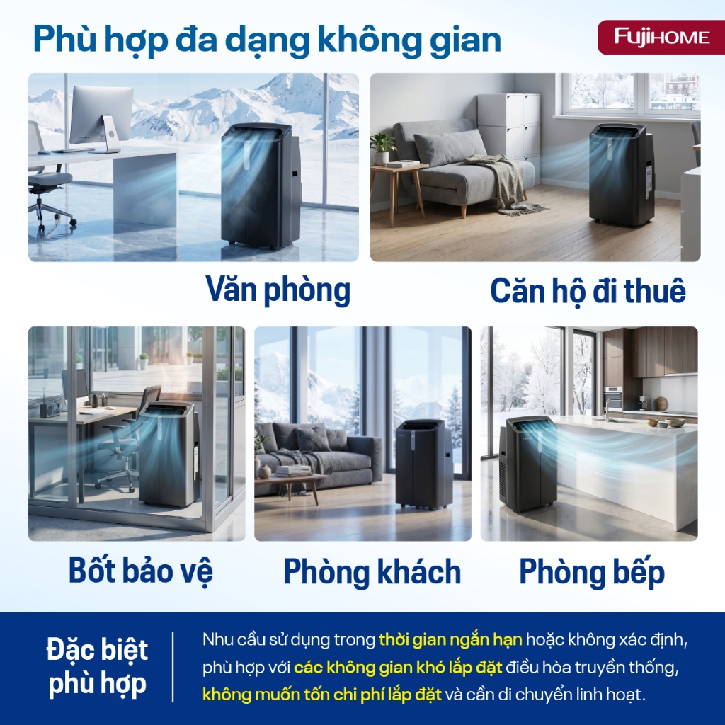 Điều hòa di động Inverter 12.000 BTU PAC12PRO FUJIHOME, máy lạnh cây đứng làm lạnh nhanh