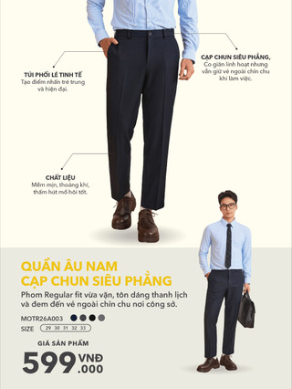 [BST EASY OFFICE] Quần Âu Nam Cạp Chun Siêu Phẳng MOTR26A003