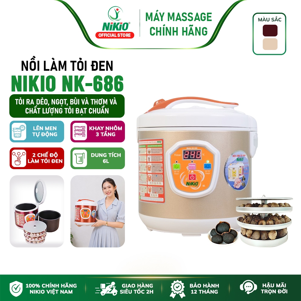 Nồi ủ tỏi lên men Làm Tỏi Đen Tùy Chỉnh Nhật Bản Nikio NK-686 - Làm được 2kg tỏi đen - Màu Vàng Gold