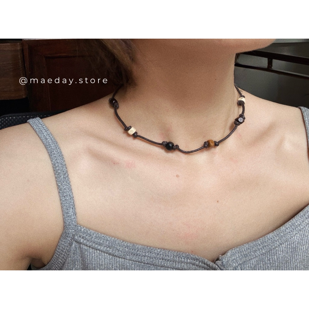 Set vòng Maika - Vòng tay, vòng cổ / dây chuyền đan hạt gỗ thủ công vintage