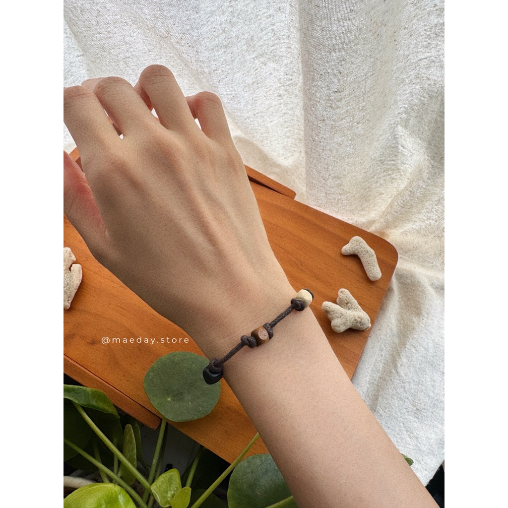 Set vòng Maika - Vòng tay, vòng cổ / dây chuyền đan hạt gỗ thủ công vintage