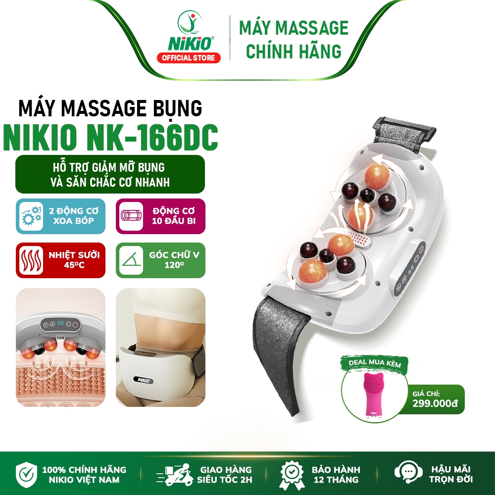 Đai massage bụng giảm mỡ Nikio NK-166DC pin sạc nhiệt sưởi - 10 bi chính hãng