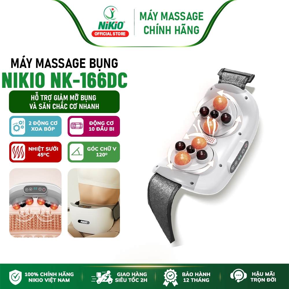 Đai massage bụng giảm mỡ Nikio NK-166DC pin sạc nhiệt sưởi - 10 bi chính hãng