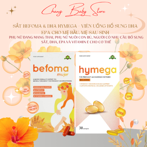 Befoma & DHA Hymega bổ sung Sắt, DHA, Vitamin yếu cho bà bầu, mẹ sau sinh hộp 30 viên