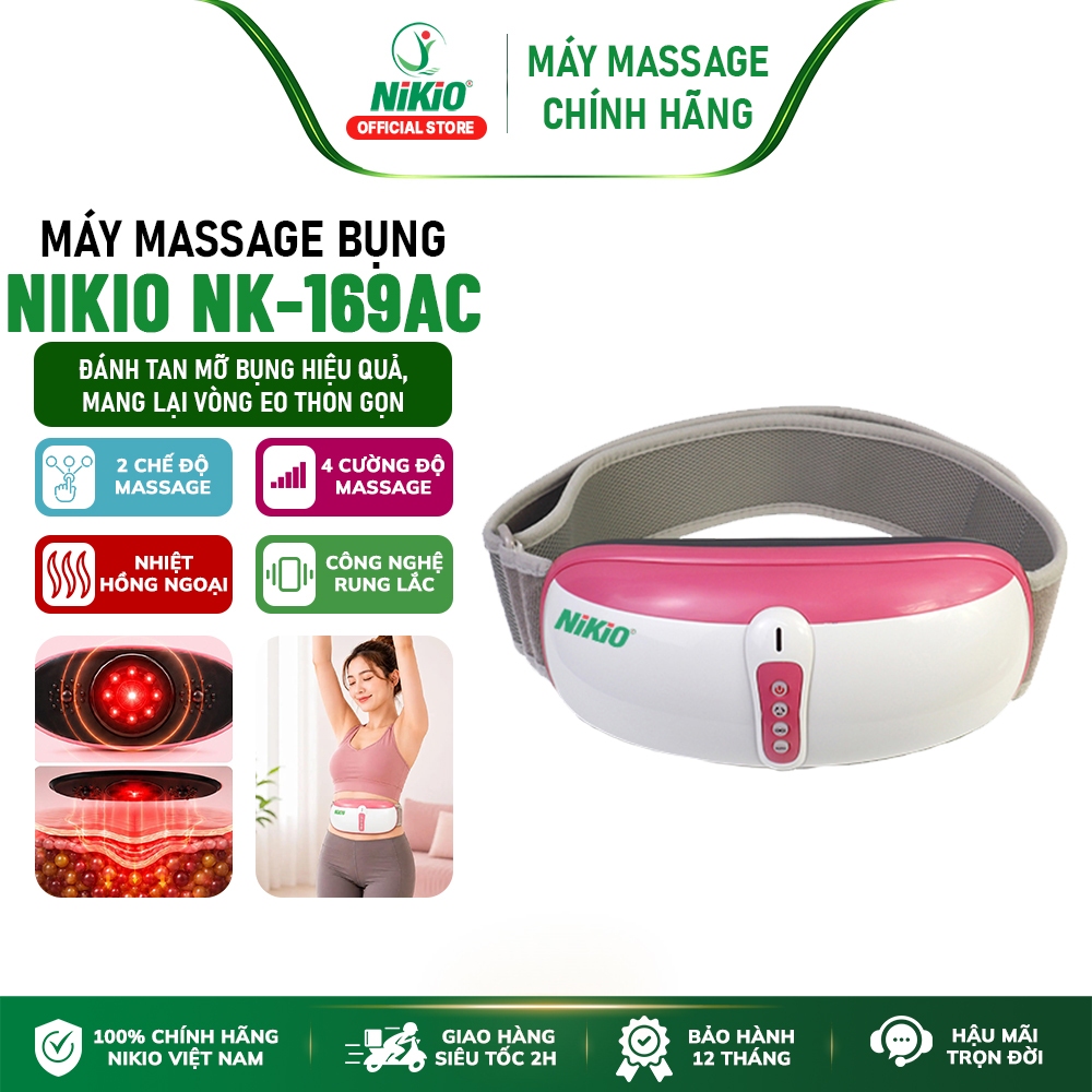 Đai Massage Giảm Mỡ Bụng Nikio NK-169AC - Tích Hợp 3in1 Rung Lắc, Xoay 360 độ, Nhiệt Đèn Hồng Ngoại