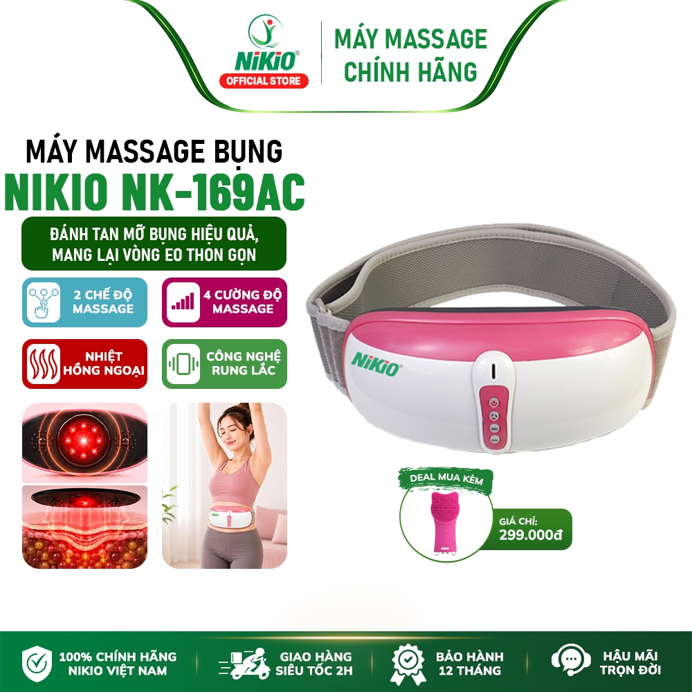 Đai Massage Giảm Mỡ Bụng Nikio NK-169AC - Tích Hợp 3in1 Rung Lắc, Xoay 360 độ, Nhiệt Đèn Hồng Ngoại