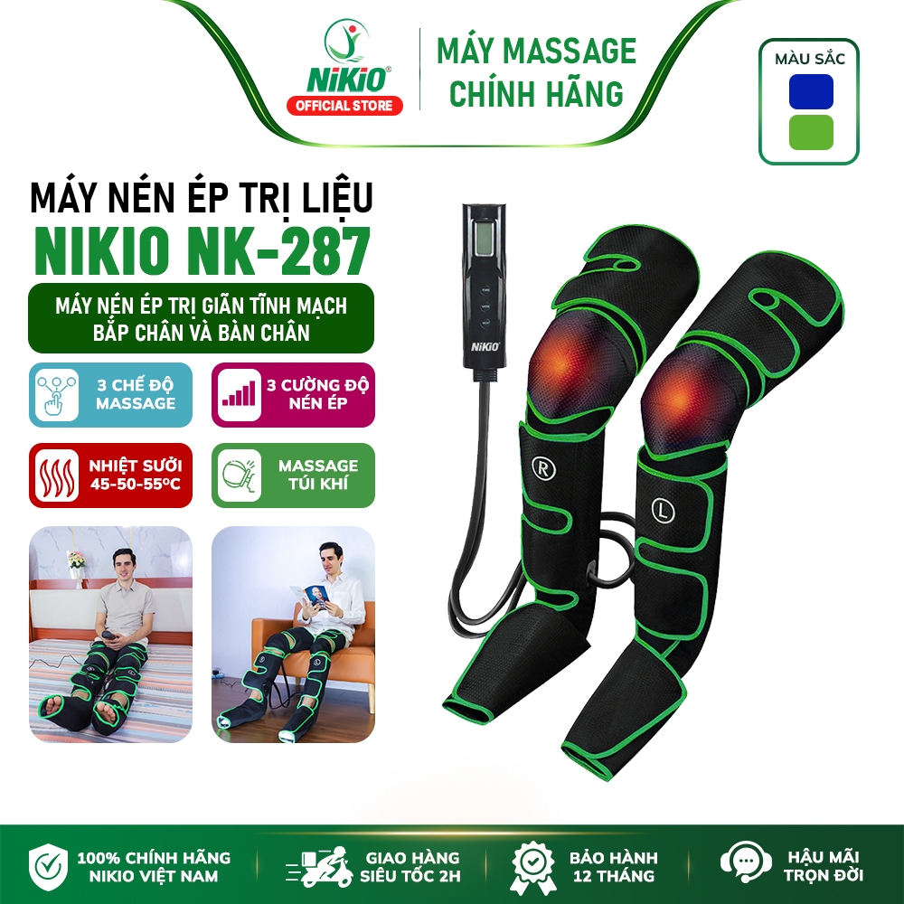 Máy massage chân nén ép trị liệu suy giãn tĩnh mạch chân Nikio NK-287, có nhiệt sưởi