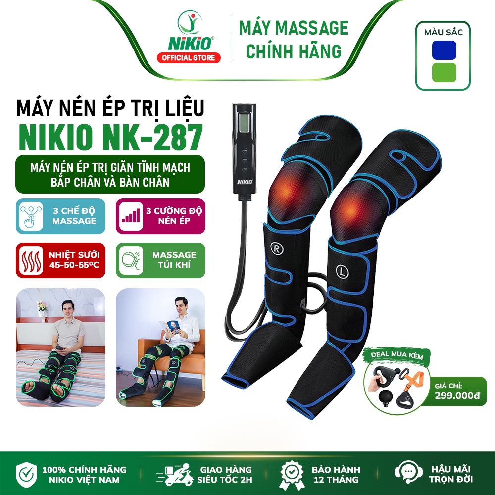 Máy massage chân nén ép trị liệu suy giãn tĩnh mạch chân Nikio NK-287, có nhiệt sưởi