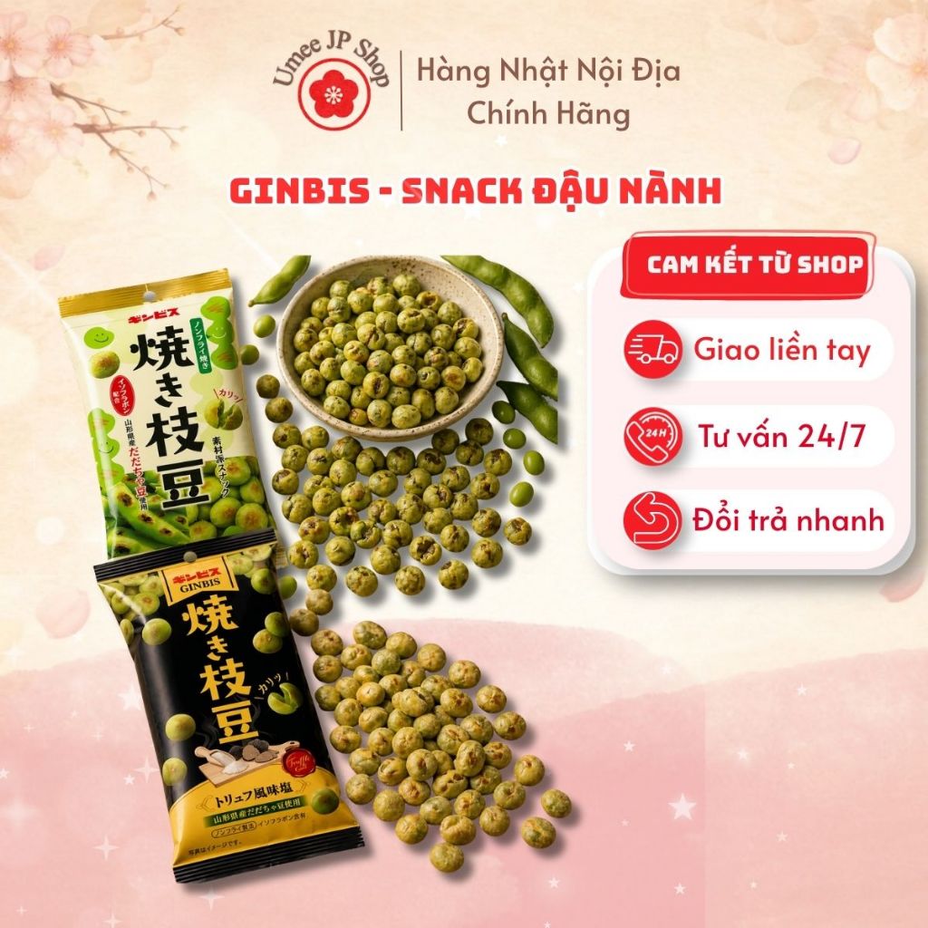Snack đậu nành nướng Ginbis gói 38g - Vị Nguyên bản & Vị nấm truffle - Hàng Nội Địa Nhật