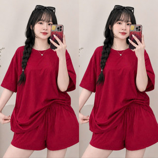 Set Đồ Bộ Bigsize Nữ Áo Phông Rộng Phối Quần Đùi Lưng Chun Form Basic Bộ Mặc Hè SET875