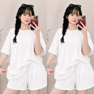 Set Đồ Bộ Bigsize Nữ Áo Phông Rộng Phối Quần Đùi Lưng Chun Form Basic Bộ Mặc Hè SET875