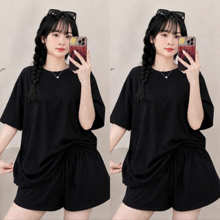 Set Đồ Bộ Bigsize Nữ Áo Phông Rộng Phối Quần Đùi Lưng Chun Form Basic Bộ Mặc Hè SET875